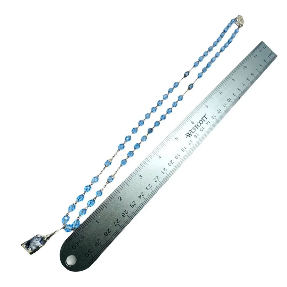 Natural Blue Opal & Magnifying Glass Silver Blend  Glass Beaded Artisan Necklace - Picture 10 of 12